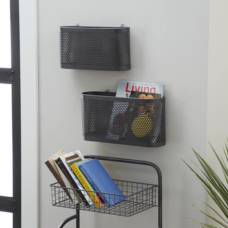 Black Iron Industrial Magazine Rack Holder 10 x 18 x 4 - 46"W, 10"H
