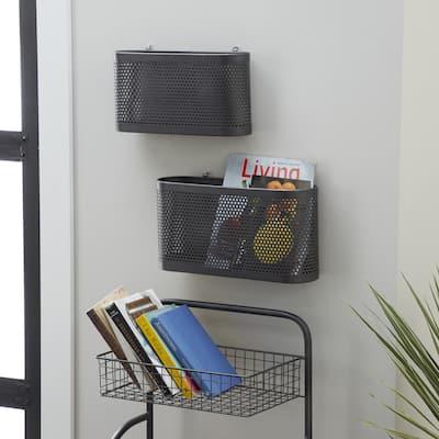 Black Iron Industrial Magazine Rack Holder 10 x 18 x 4 - 46"W, 10"H