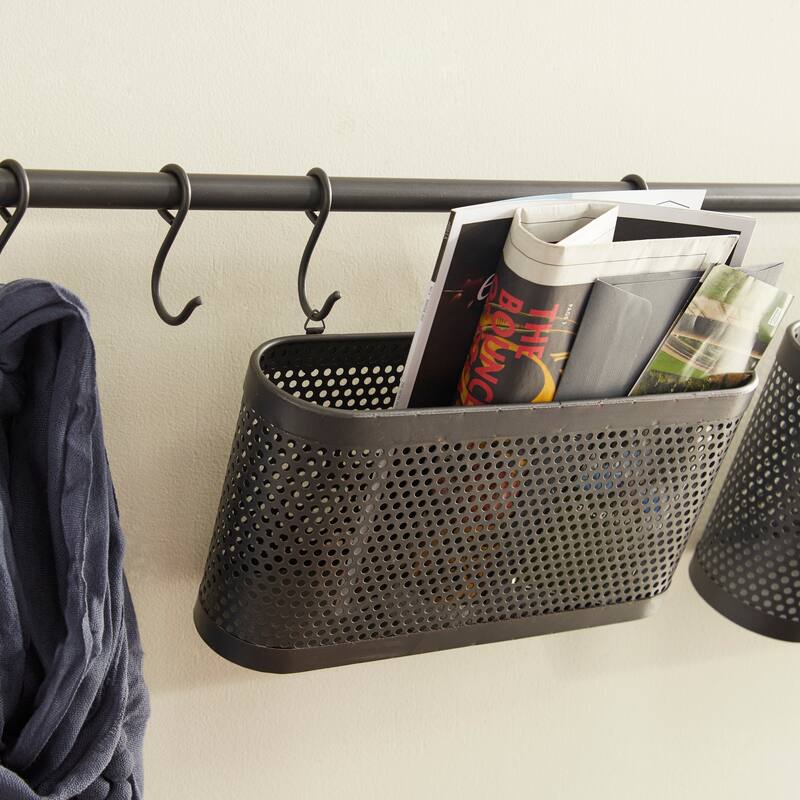 Black Iron Industrial Magazine Rack Holder 10 x 18 x 4 - 46"W, 10"H