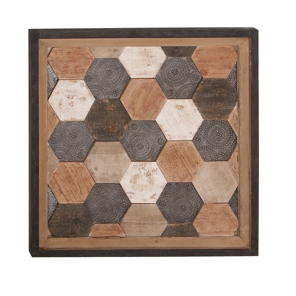 Shop Rustic 28 x 28 Inch Wood and Iron Framed Hexagon Wall ...