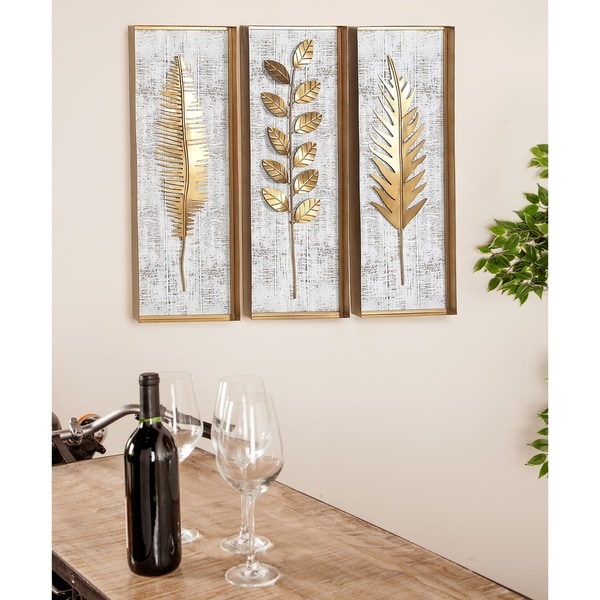 Set of 3 Modern 32 x 12 Inch Framed Leaves Wall Decor by Studio 350