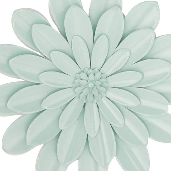 Set Of 3 Eclectic 16 20 And 24 Inch Light Blue Iron Flower 24 Inch Light Blue Iron Flower