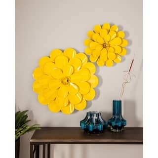 Yellow Wall Sculptures Find Great Art Gallery Deals Ping At Set Of 3 Eclectic 16 20 And 24 Inch Yellow Iron Flower Wall Decor