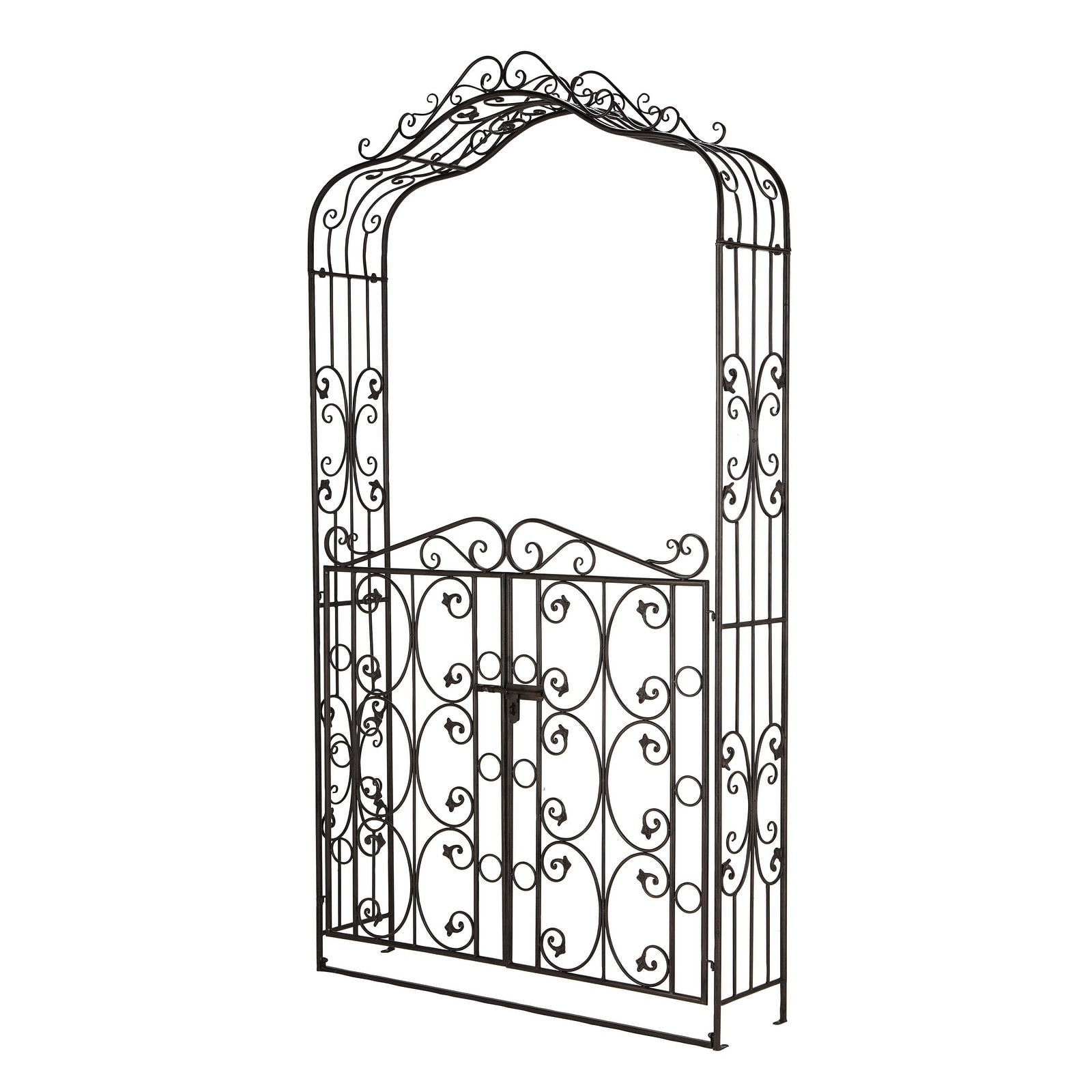 Traditional 94 x 48 Inch Black Iron Scrollwork Garden Gate - come see my Farmhouse French Inspired Courtyard, Inexpensive Bistro Dining Sets & Garden Finds.