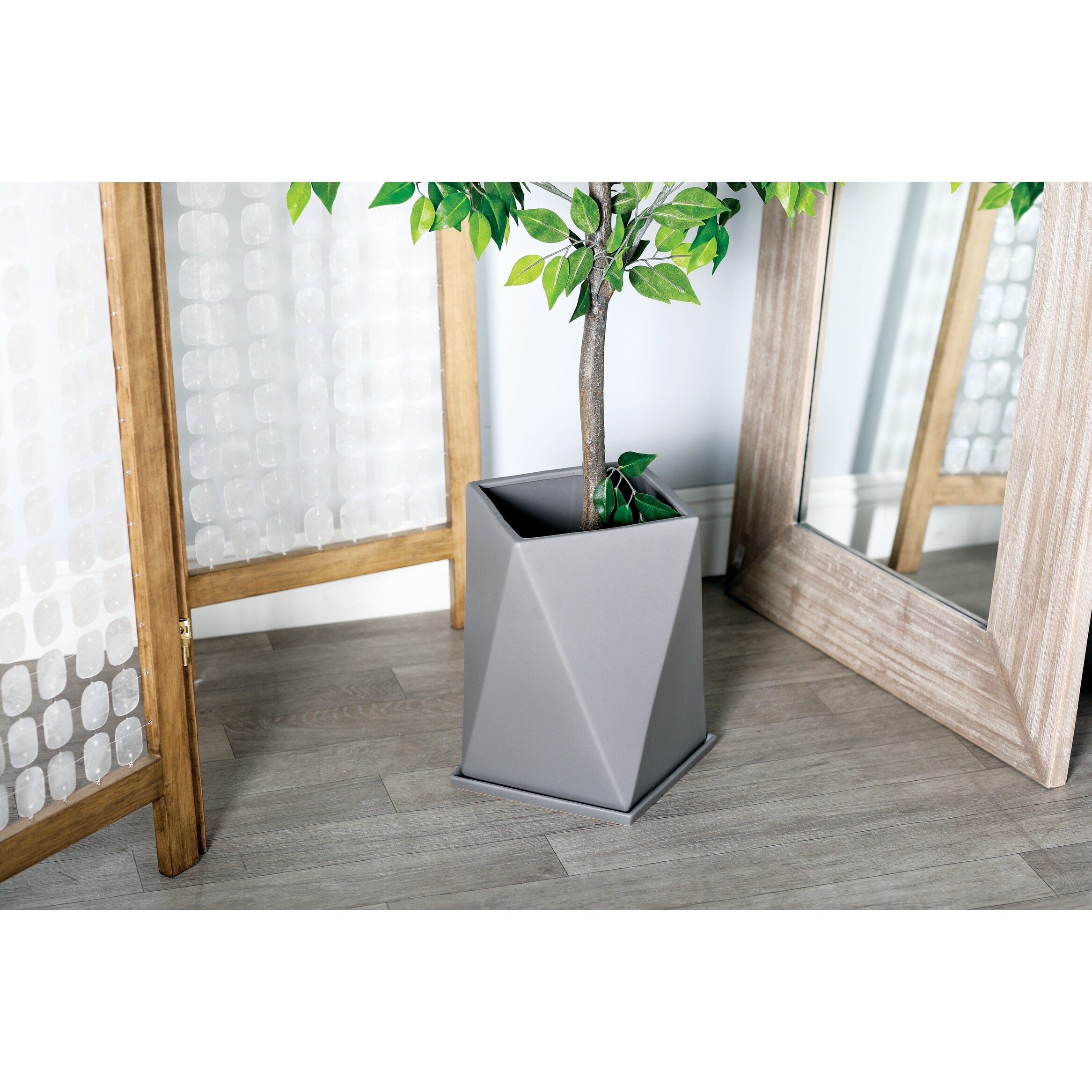 Modern Geometric Slate Gray Ceramic Indoor Outdoor Planter Modern Geometric Slate Gray Ceramic