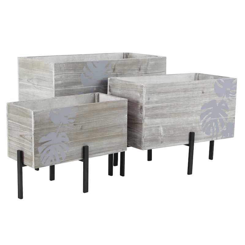 Brown Wood Contemporary Planter Set of 3 19" x 24" x 12"