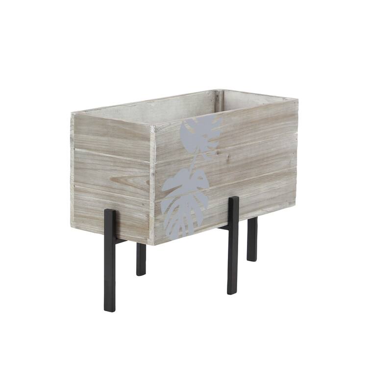 Brown Wood Contemporary Planter Set of 3 19" x 24" x 12"