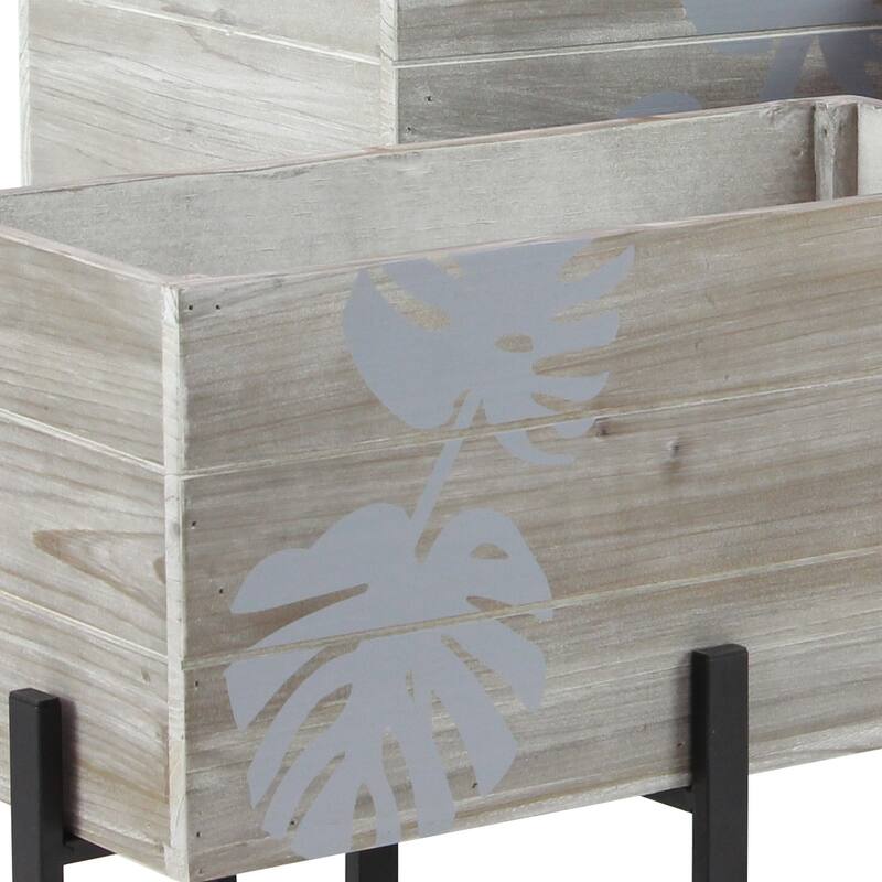 Brown Wood Contemporary Planter Set of 3 19" x 24" x 12"