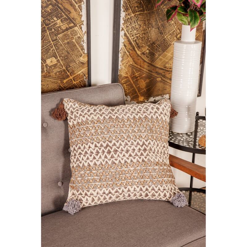 Rustic 19 x 19 Inch Square Brown Cushion Cover with Compressed Filler