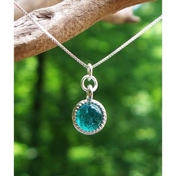 Handmade Recycled Repurposed Vintage Aquamarine Mason Jar Glass Color Dot Necklace (United States)