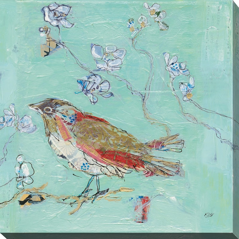 Kellie Day "Aqua Bird" Giclee Stretched Canvas Wall Art