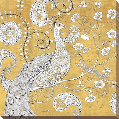 Daphne Brissonnet "Color my World Ornate Peacock I Gold" Giclee Stretched Canvas Wall Art