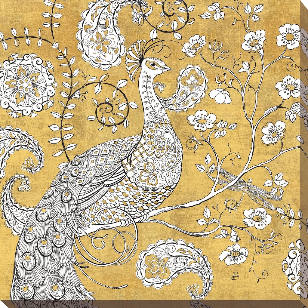 Daphne Brissonnet "Color my World Ornate Peacock I Gold" Giclee Stretched Canvas Wall Art
