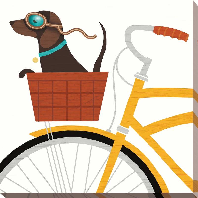 Michael Mullan "Beach Bums Dachshund Bicycle I" Giclee Stretched Canvas Wall Art