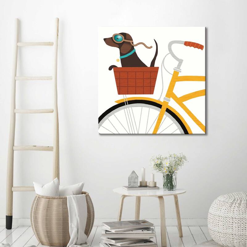 Michael Mullan "Beach Bums Dachshund Bicycle I" Giclee Stretched Canvas Wall Art