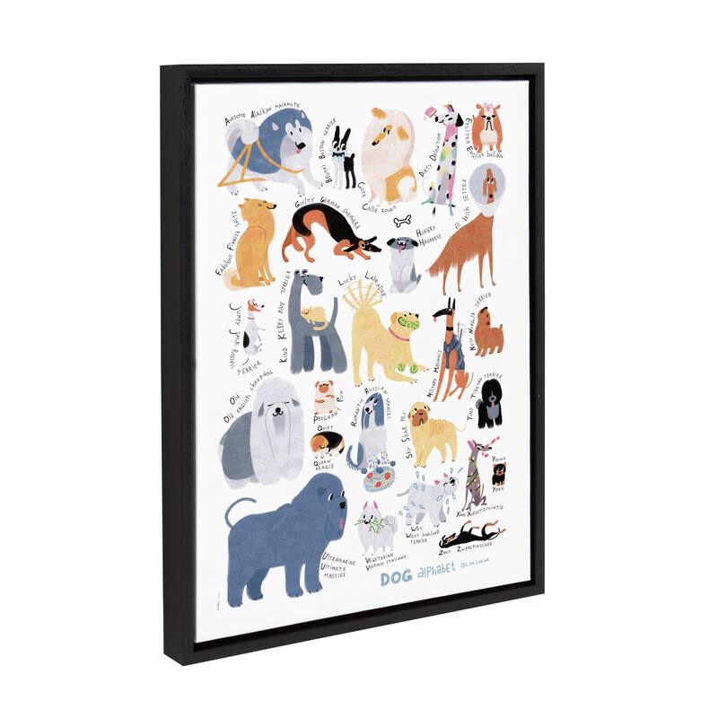 Sylvie Dog Alphabet Framed Canvas Wall Decor, Black 18 x 24 - 18x24