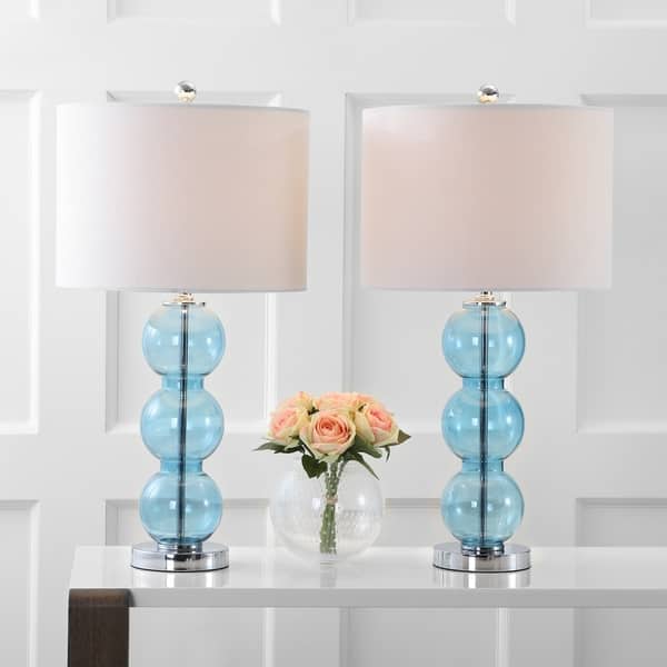 Bella 27" Glass TripleSphere LED Table Lamp, Sky Blue/Chrome (Set of 2