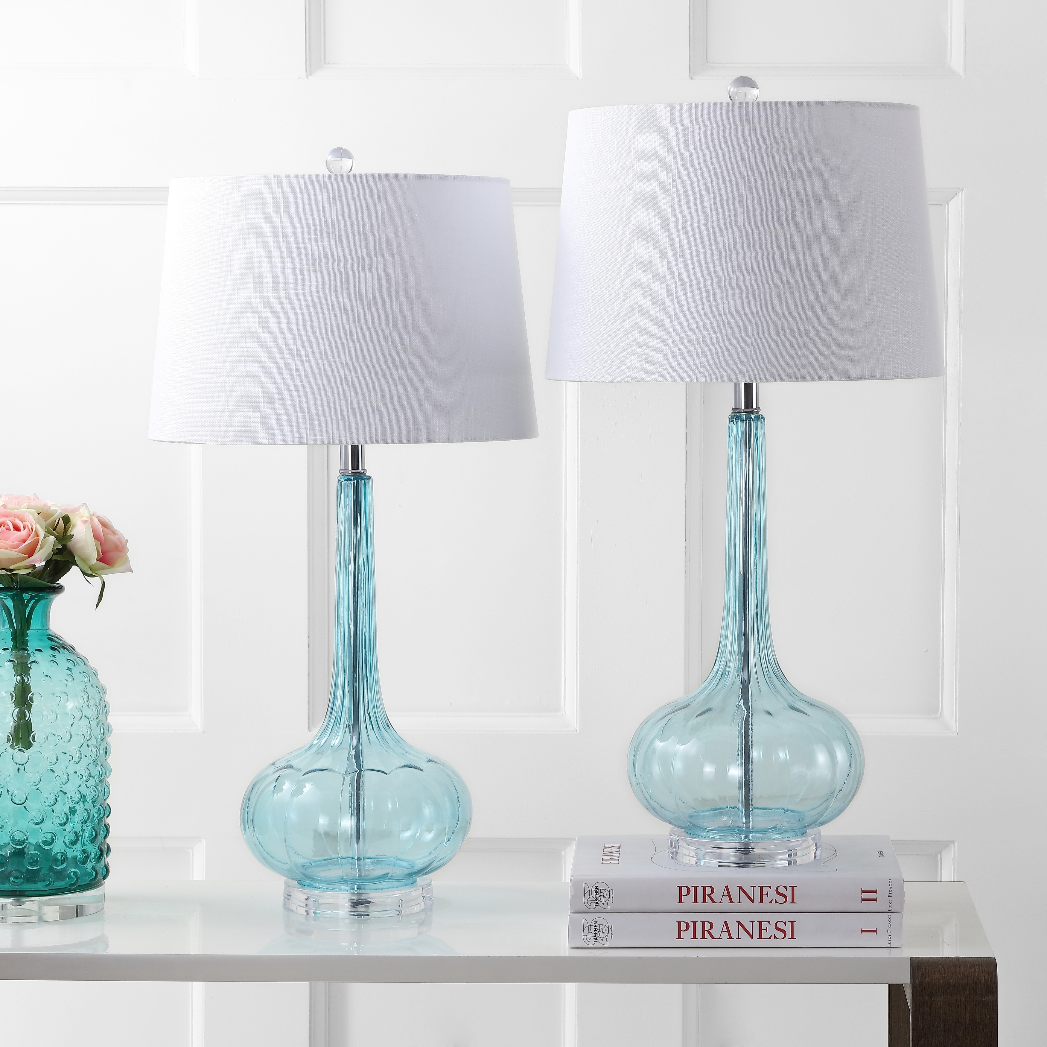 aqua glass table lamp