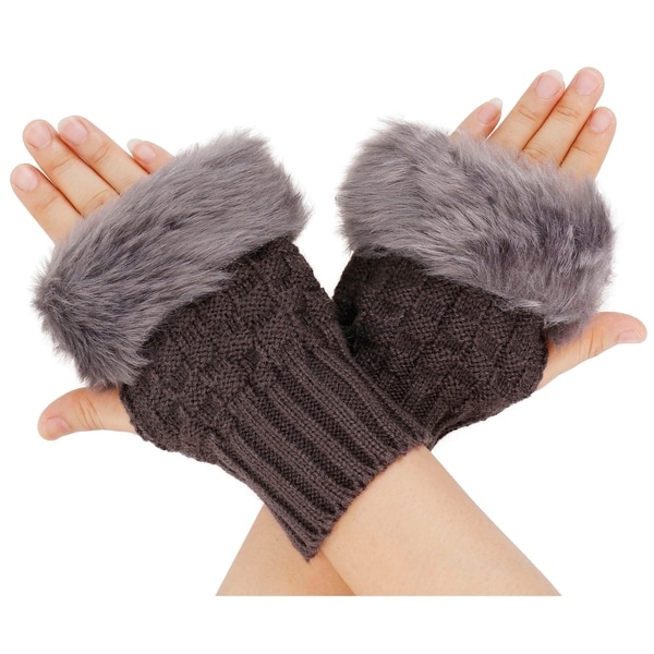 white fur fingerless gloves