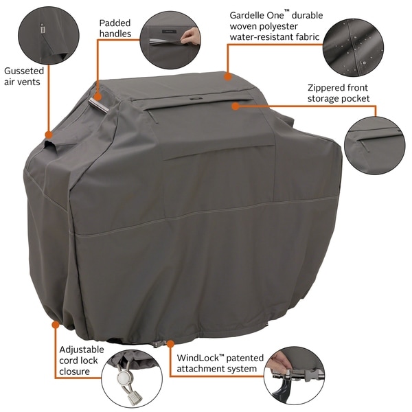 Cart Style Zippered Top Pocket Gray Medium Ravenna BBQ Grill Cover 58 in