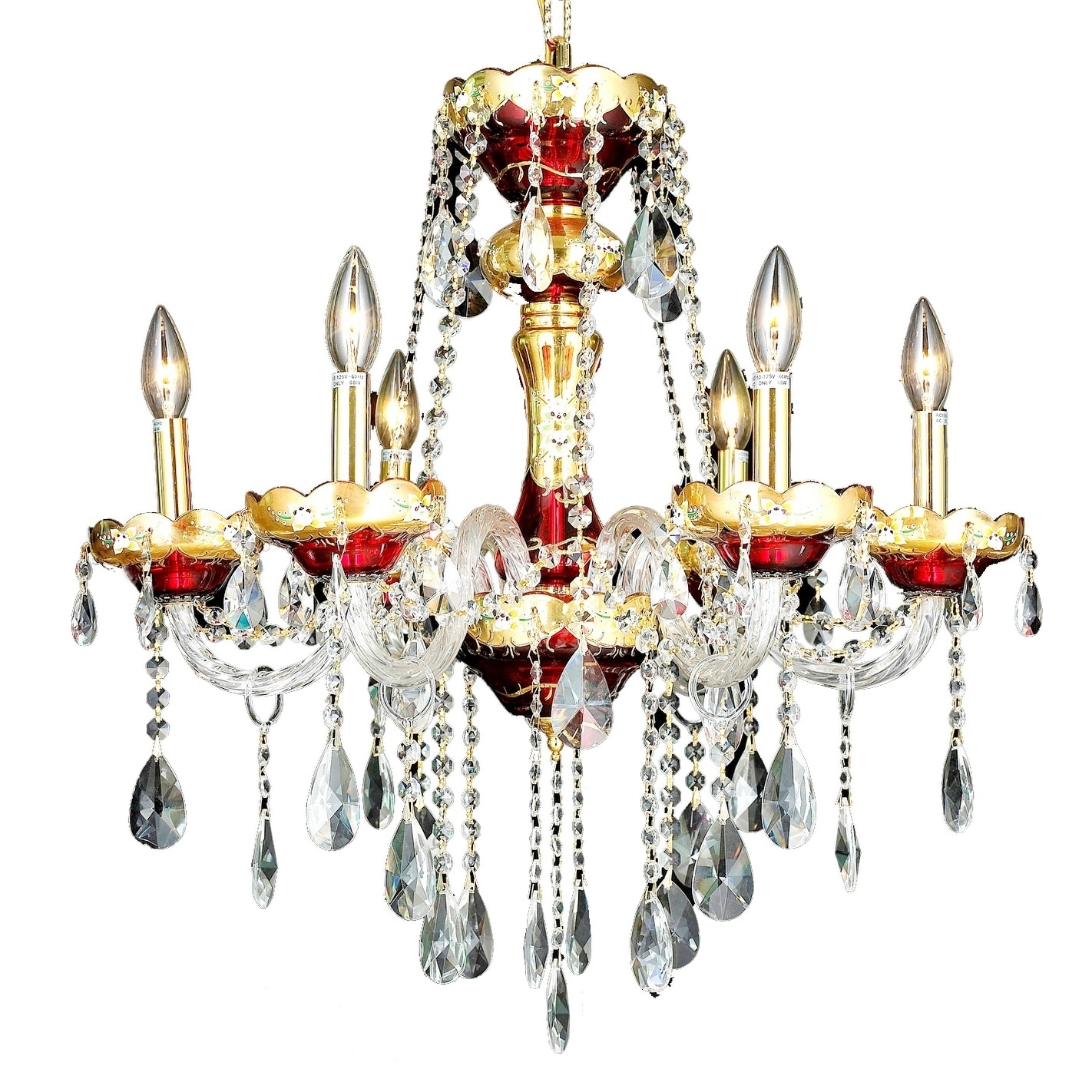 Fleur Illumination 6 light Gold Chandelier (elegant cut crystals/Gold) - Chandeliers For Bedrooms by Overstock.com