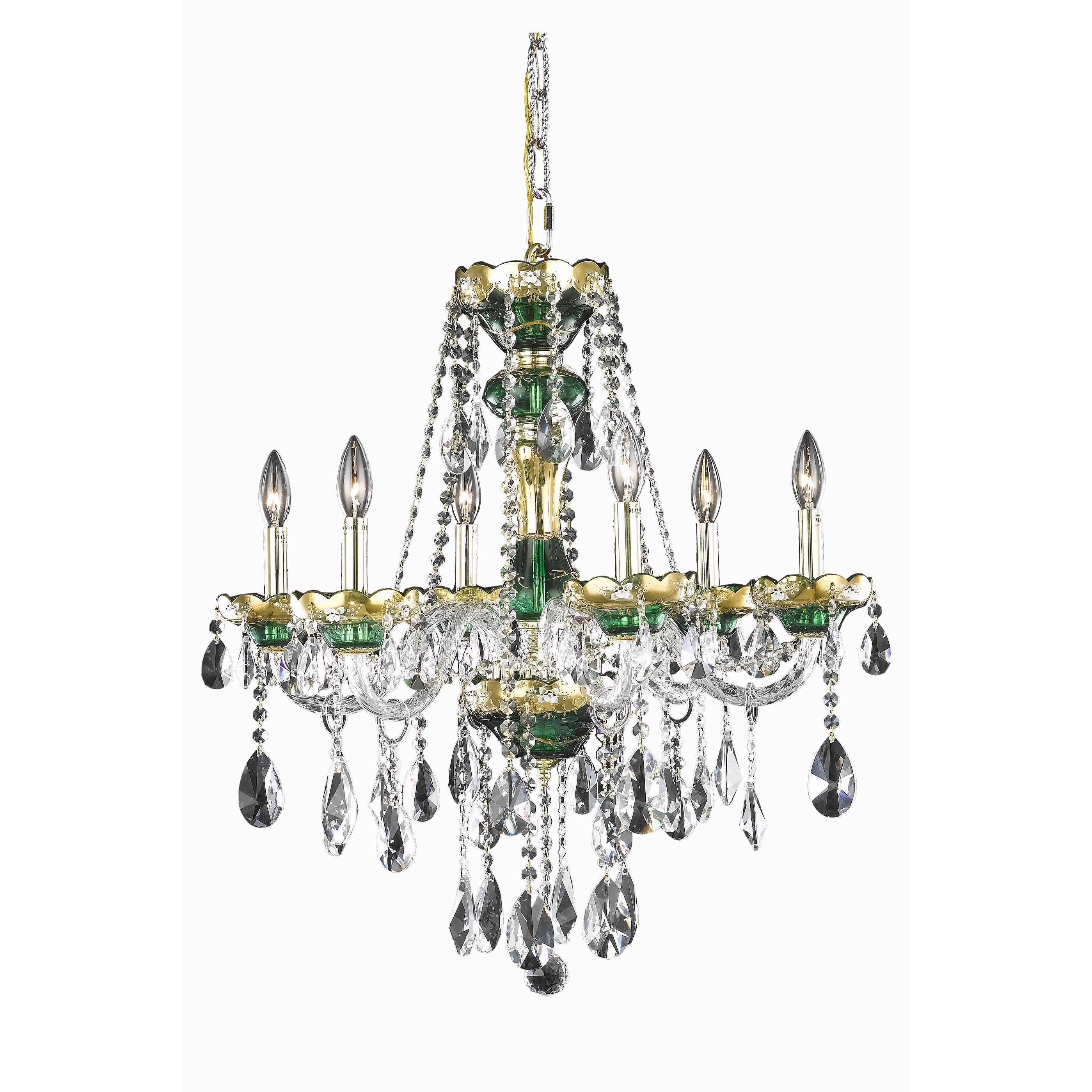 Fleur Illumination 6 light Green Chandelier (elegant cut crystals/Green) - Chandeliers For Bedrooms by Overstock.com