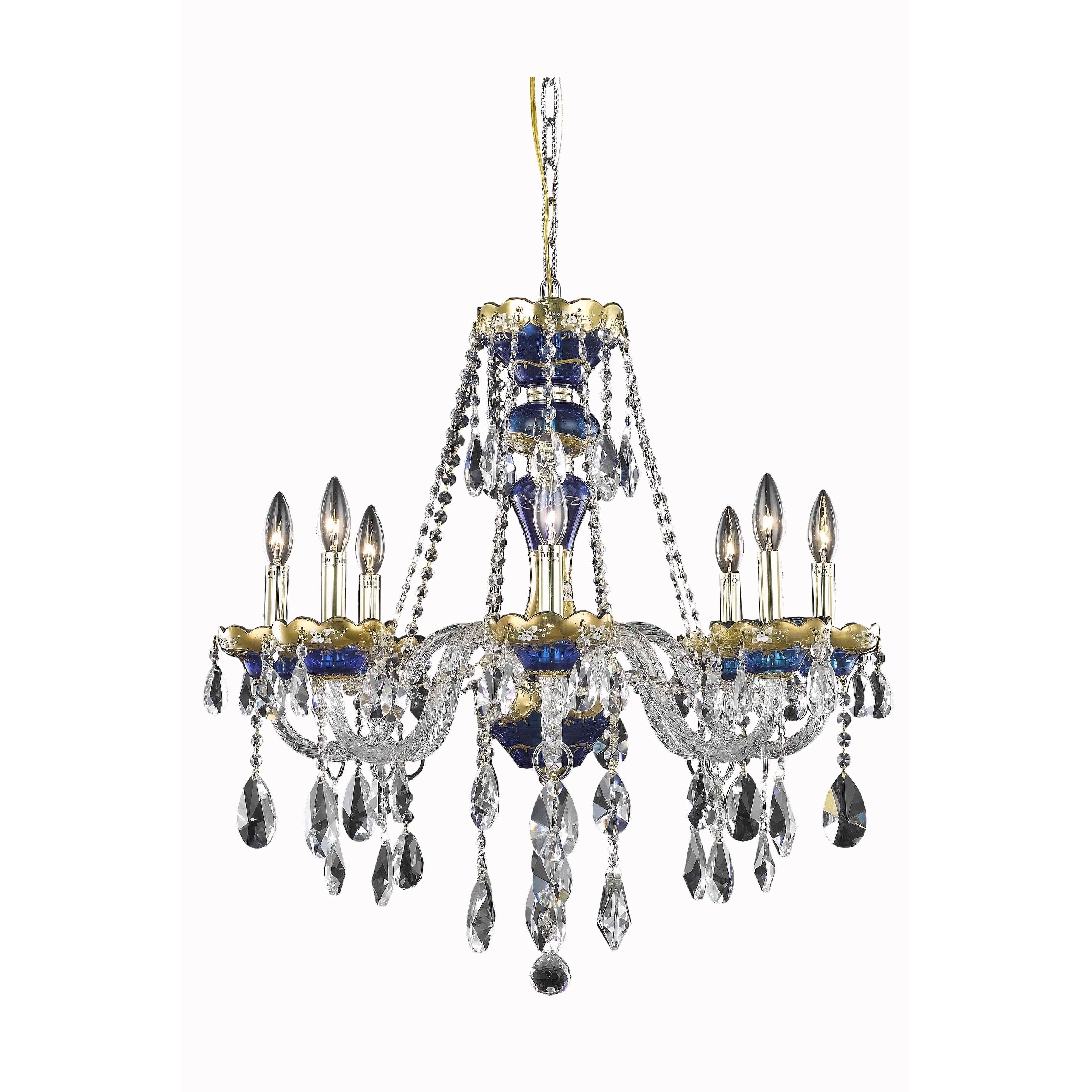 Fleur Illumination 8 light Blue Chandelier (Blue/royal cut crystals) - Chandeliers For Bedrooms by Overstock.com