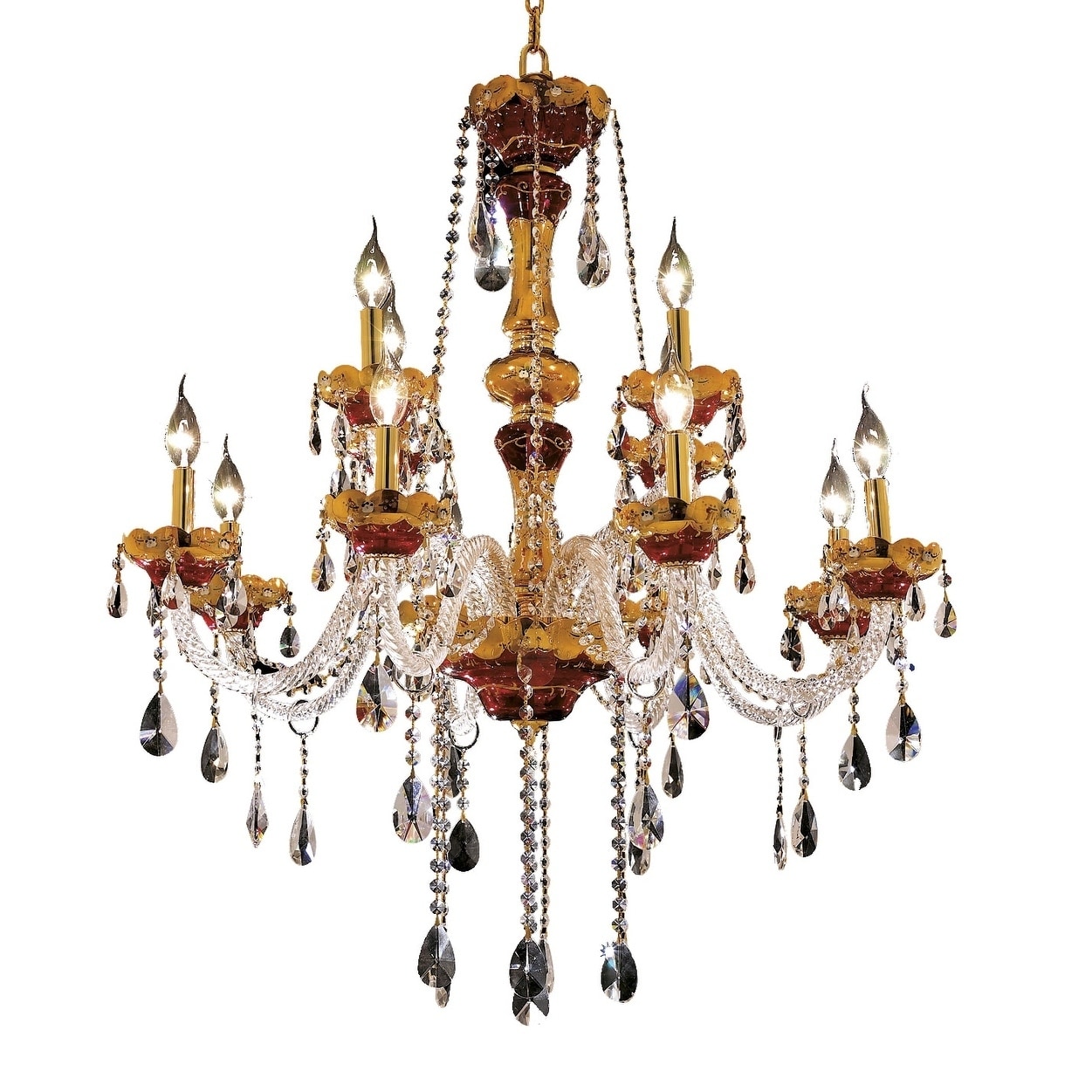 Fleur Illumination 12 light Gold Chandelier (royal cut crystals/Gold) - Chandeliers For Bedrooms by Overstock.com