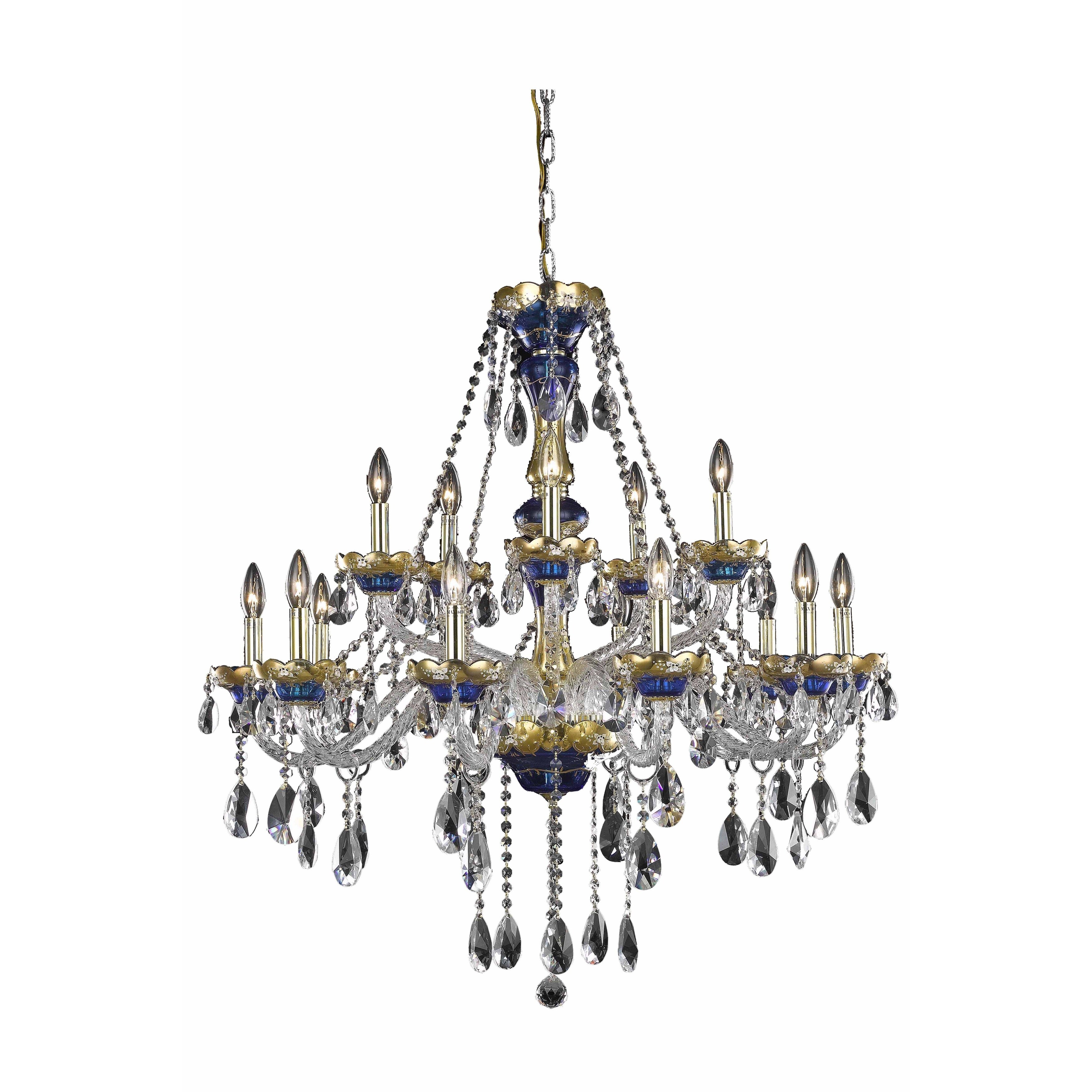 Fleur Illumination 15 light Blue Chandelier (Blue/swarovski spectra crystals) - Chandeliers For Bedrooms by Overstock.com