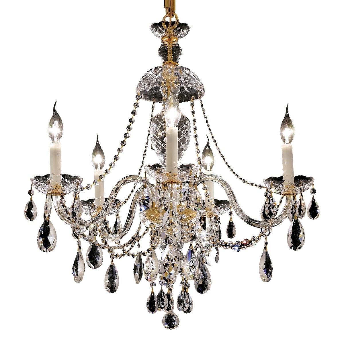 Fleur Illumination 5 light Gold Chandelier (elegant cut crystals/Gold) - Chandeliers For Bedrooms by Overstock.com