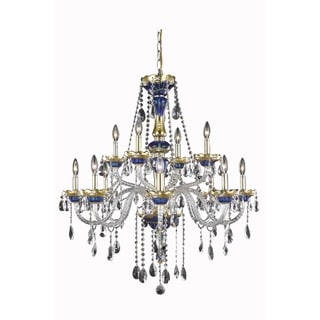 Fleur Illumination 12 light Blue Chandelier (Blue/royal cut crystals) - Chandeliers For Bedrooms by Overstock.com