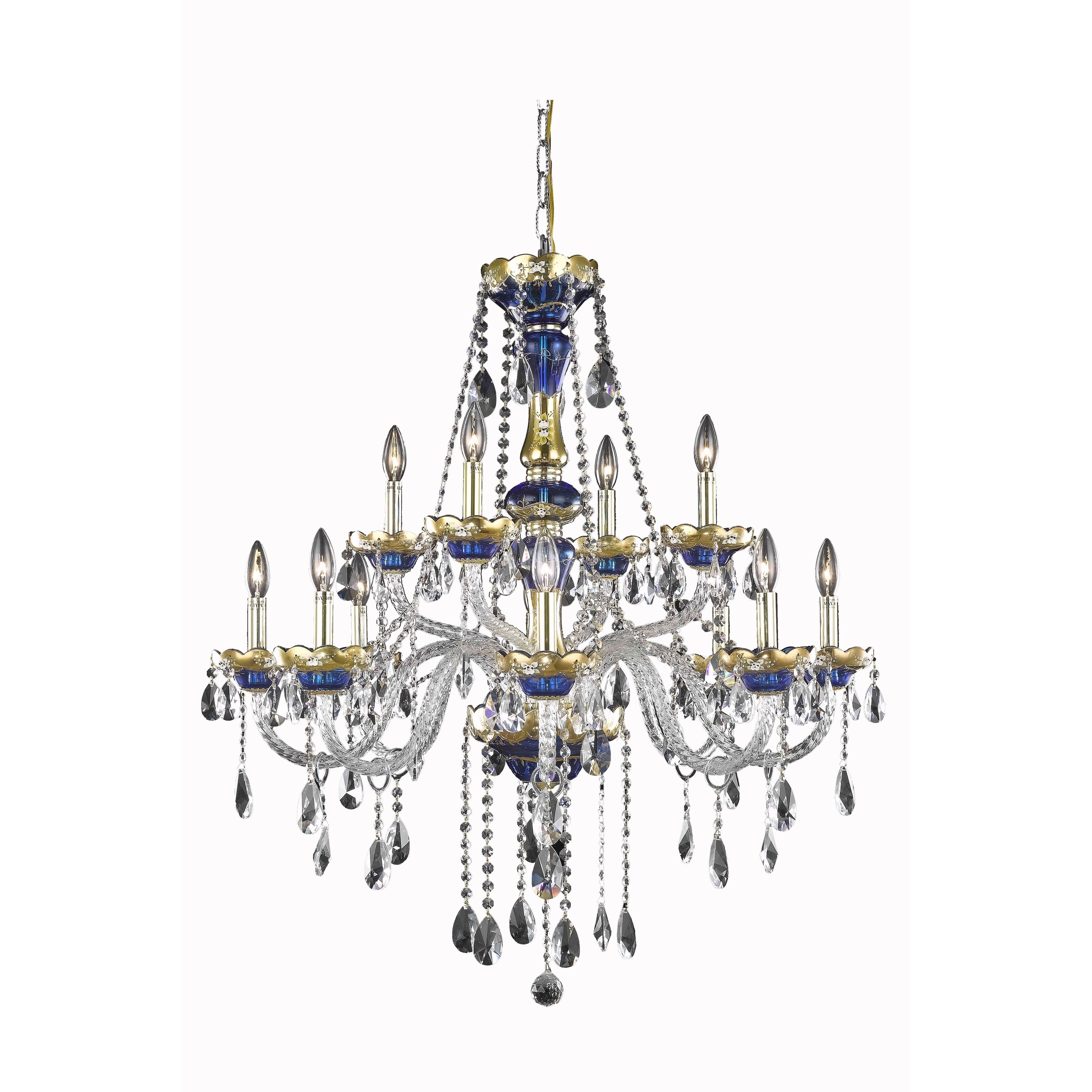 Fleur Illumination 12 light Blue Chandelier (Blue/elegant cut crystals) - Chandeliers For Bedrooms by Overstock.com