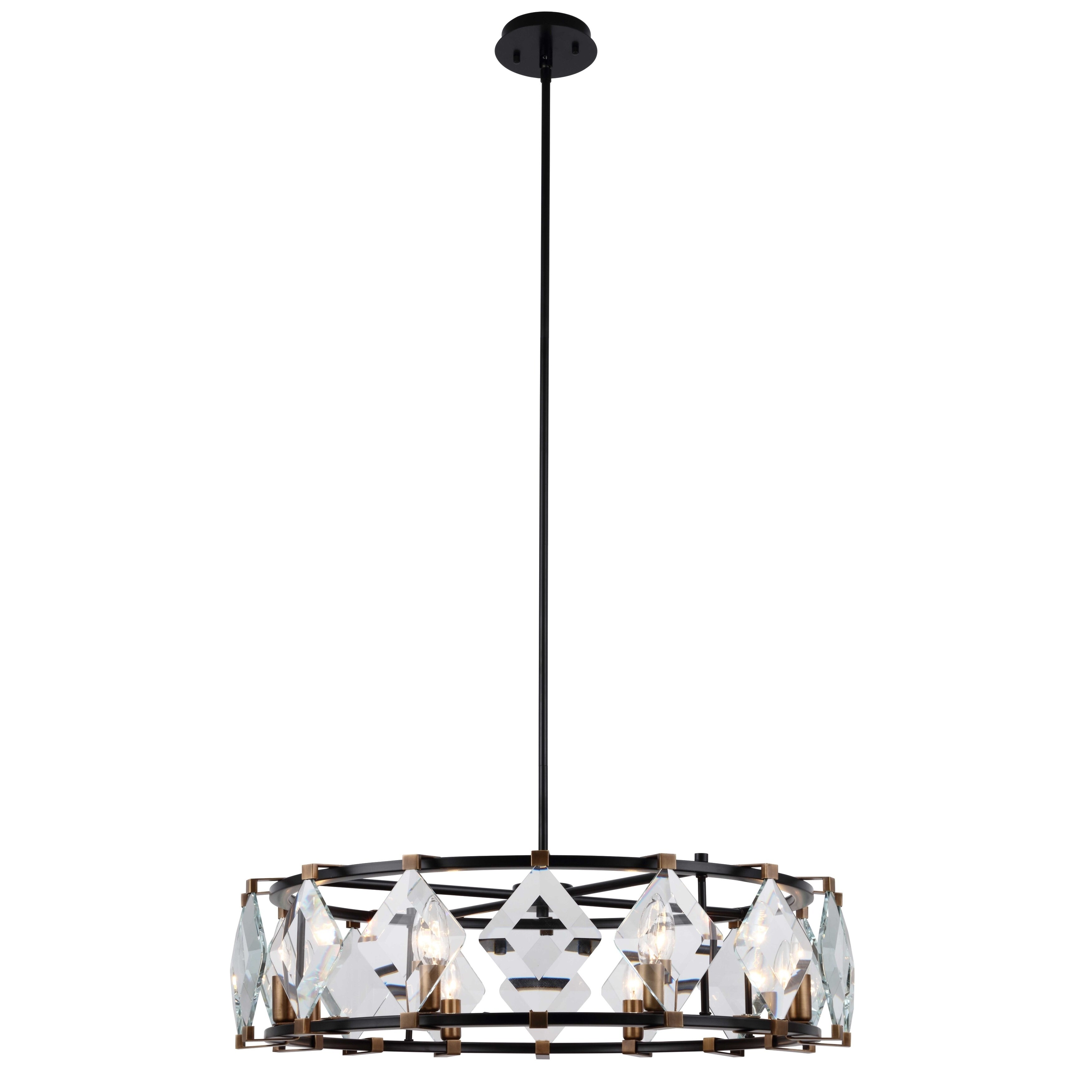 Royce Edge 8 light Flat Black + Burnish Brass Clear glass Chandelier (Flat Black/royal cut crystals/burnish brass, clear glass) - Chandeliers For Bedrooms by Overstock.com