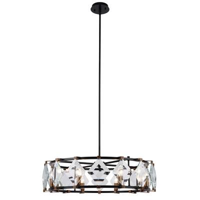 Royce Edge 8 light Flat Black + Burnish Brass Clear glass Chandelier