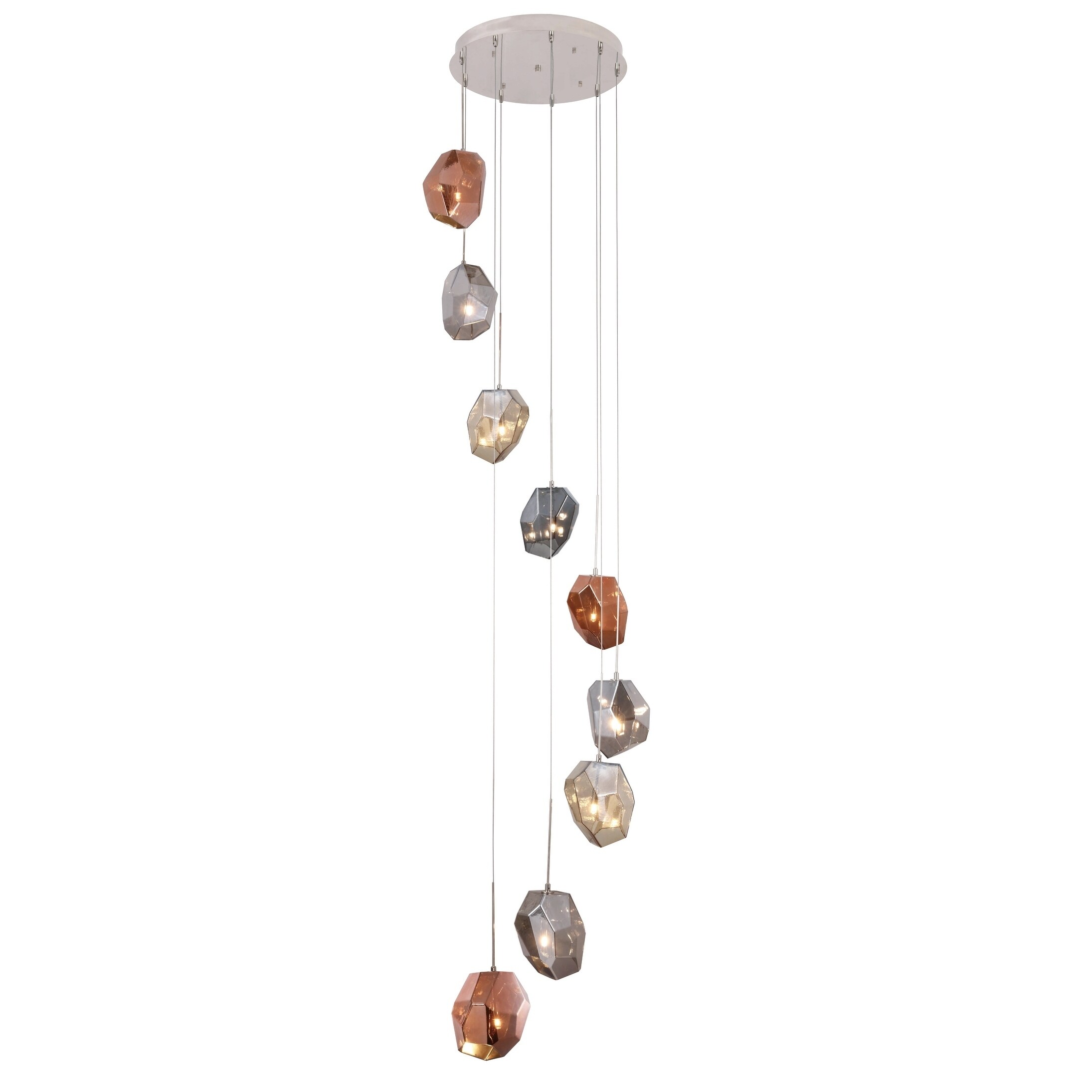 Royce Edge 9 light Polished Nickel & Golden teak & Silver shade & Copper shade Chandelier (royal cut crystals/Polished Nickel/golden teak, silver & - Chandeliers For Bedrooms by Overstock.com