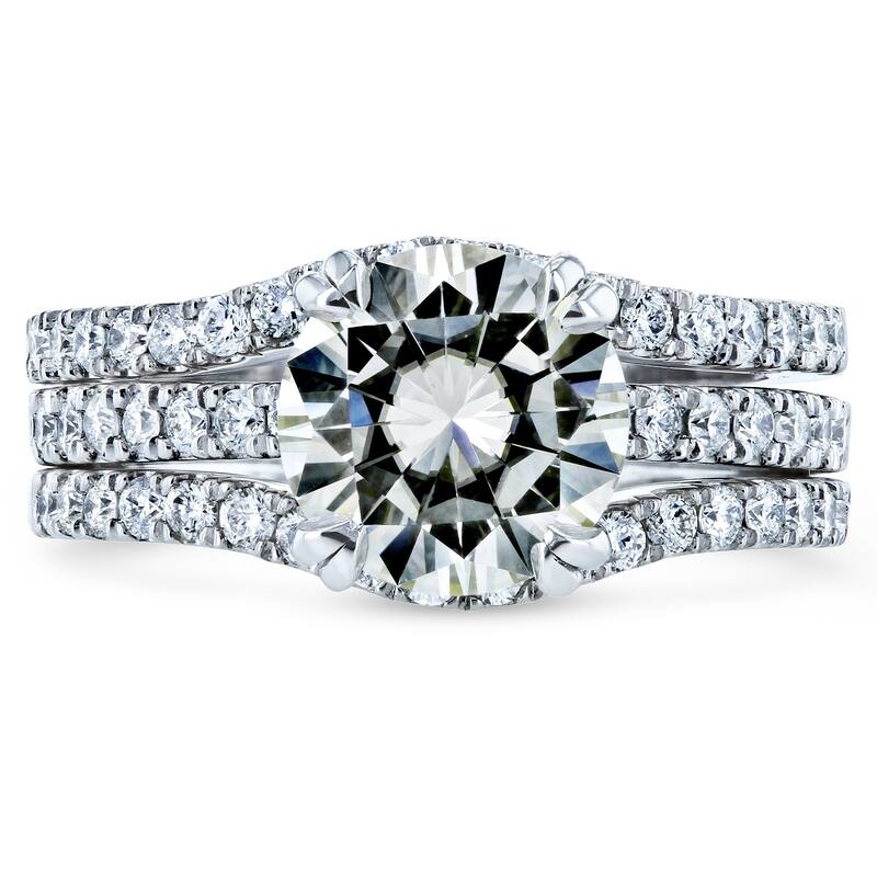 Annello by Kobelli 14k Gold 2 1/2 Carat TGW Round Brilliant Moissanite and Diamond Bridal Rings (GH/VS, GH/I)