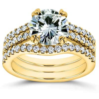 Annello by Kobelli 14k Gold 2 1/2 Carat TGW Round Brilliant Moissanite and Diamond Bridal Rings (GH/VS, GH/I)