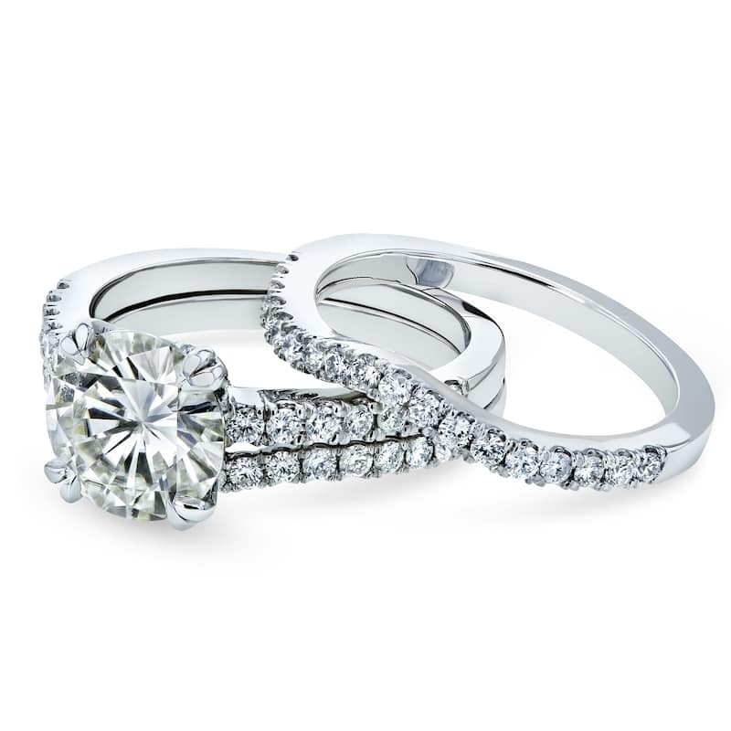 Annello by Kobelli 14k Gold 2 1/2 Carat TGW Round Brilliant Moissanite and Diamond Bridal Rings (GH/VS, GH/I)