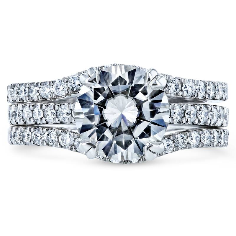 Annello by Kobelli 14k Gold 2 1/2 Carat TGW Round Brilliant Moissanite and Diamond Bridal Rings (DEF/VS, GH/I)