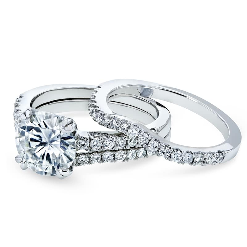 Annello by Kobelli 14k Gold 2 1/2 Carat TGW Round Brilliant Moissanite and Diamond Bridal Rings (DEF/VS, GH/I)