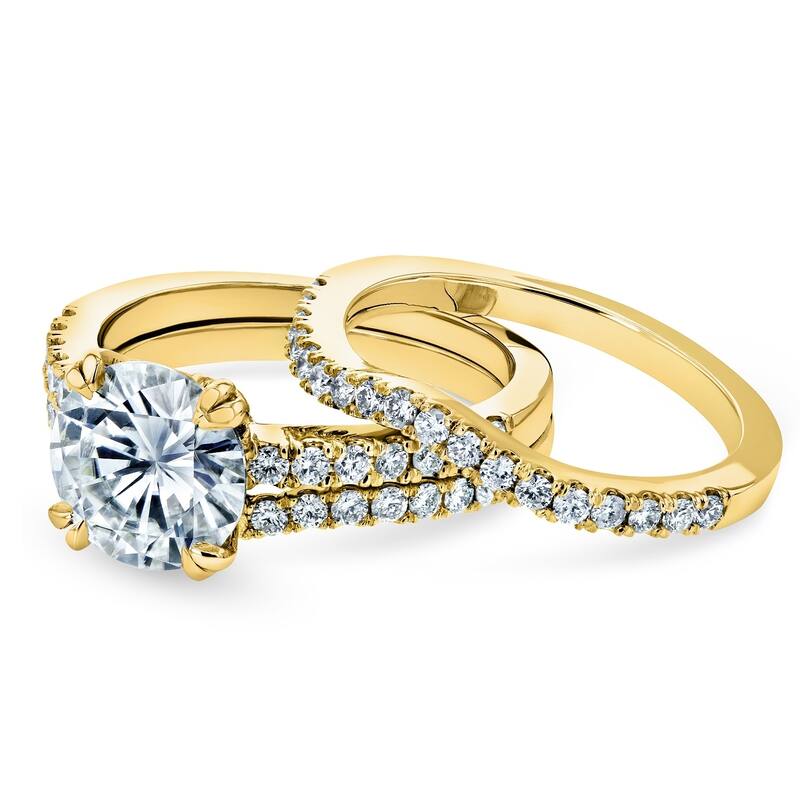 Annello by Kobelli 14k Gold 2 1/2 Carat TGW Round Brilliant Moissanite and Diamond Bridal Rings (DEF/VS, GH/I)