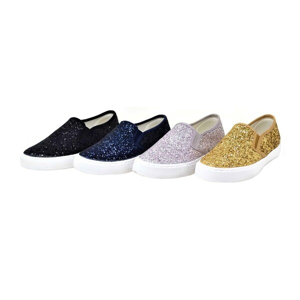 white glitter slip on shoes