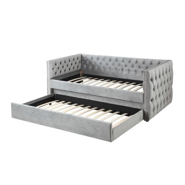 Emerald Home Paige Gray Tufted Nailhead Upholstered Day Bed Emerald Home Paige Gray Tufted Nailhead Upholstered Day Bed