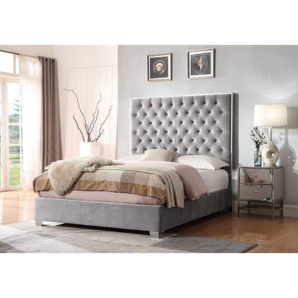 Shop Silver Orchid Christopherson Grey Upholstered Bed Overstock