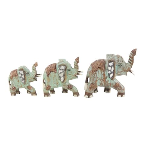 Green Persian silk tree wood Vintage Sculpture, Set of 3 11 x 12 x 6