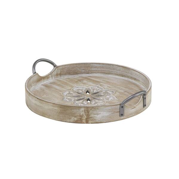 Set Of 2 Natural 14 And 16 Inch Round Wooden Trays Overstock 20460075