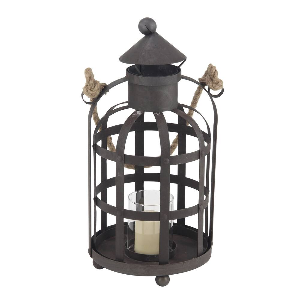 Industrial 17 x 8 Inch Cage Candle Holder with Rope Handle