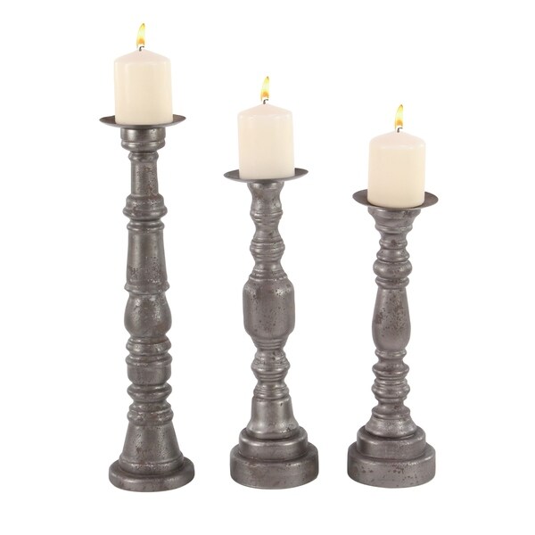 Shop Set of 3 Traditional 15, 17 and 20 Inch Brown Wood Candle Holders ...