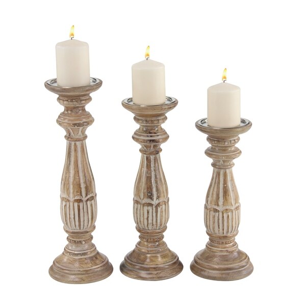 Shop Set of 3 Traditional 14, 16, and 18 Inch Brown Wooden Candle ...