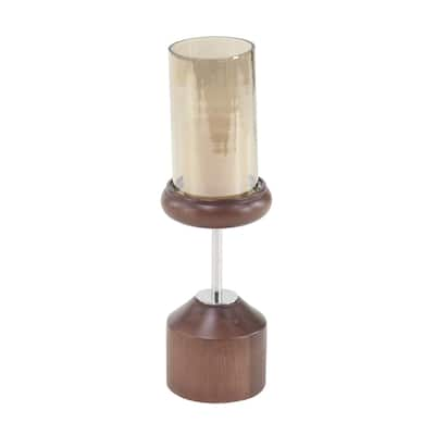 Brown Wood Modern Candle Holder 17 x 5 x 5